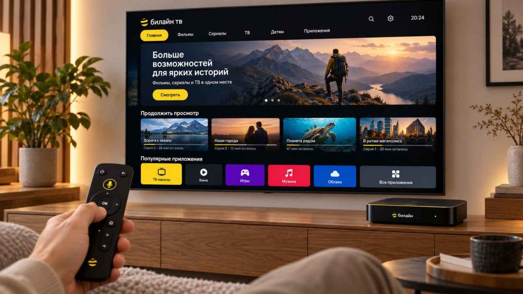 ТВ-приставка билайн с пультом дистанционного управления и интерфейсом Smart TV