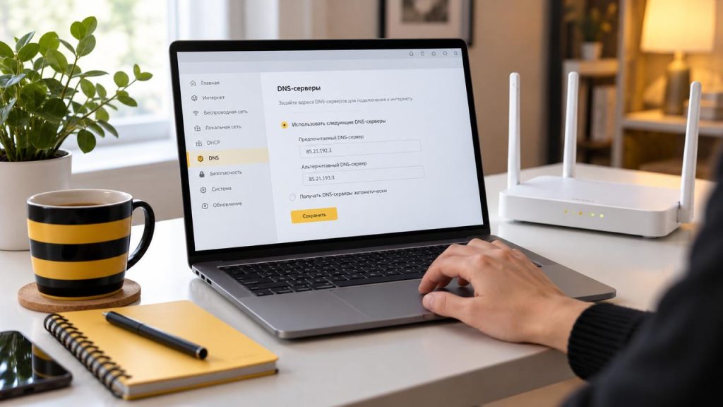 Настройка DNS-серверов билайн на домашнем Wi-Fi-роутере с помощью ноутбука