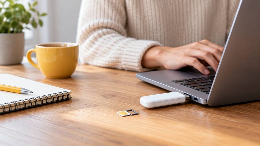 USB-модем с SIM-картой для подключения ноутбука к мобильному интернету