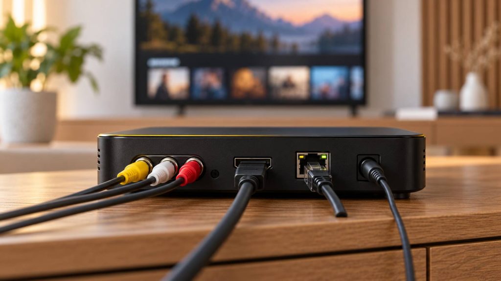 Разъёмы HDMI, Ethernet и AV для подключения ТВ-приставки к телевизору