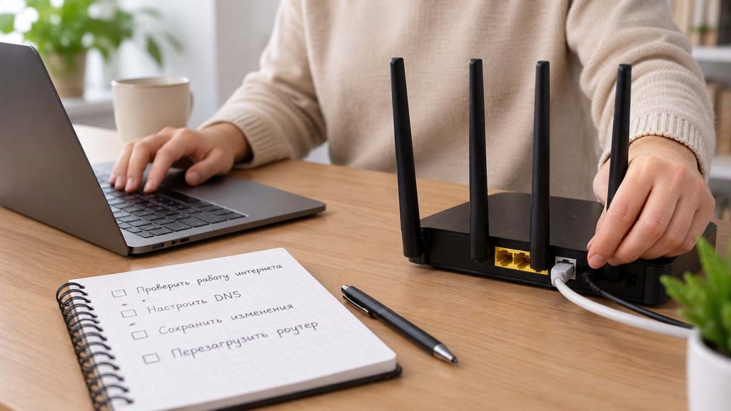 Настройка DNS на домашнем Wi-Fi-роутере и проверка подключения сетевых кабелей